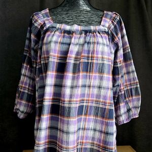 Chaps Women's Plaid Blouse in Purple and Navy